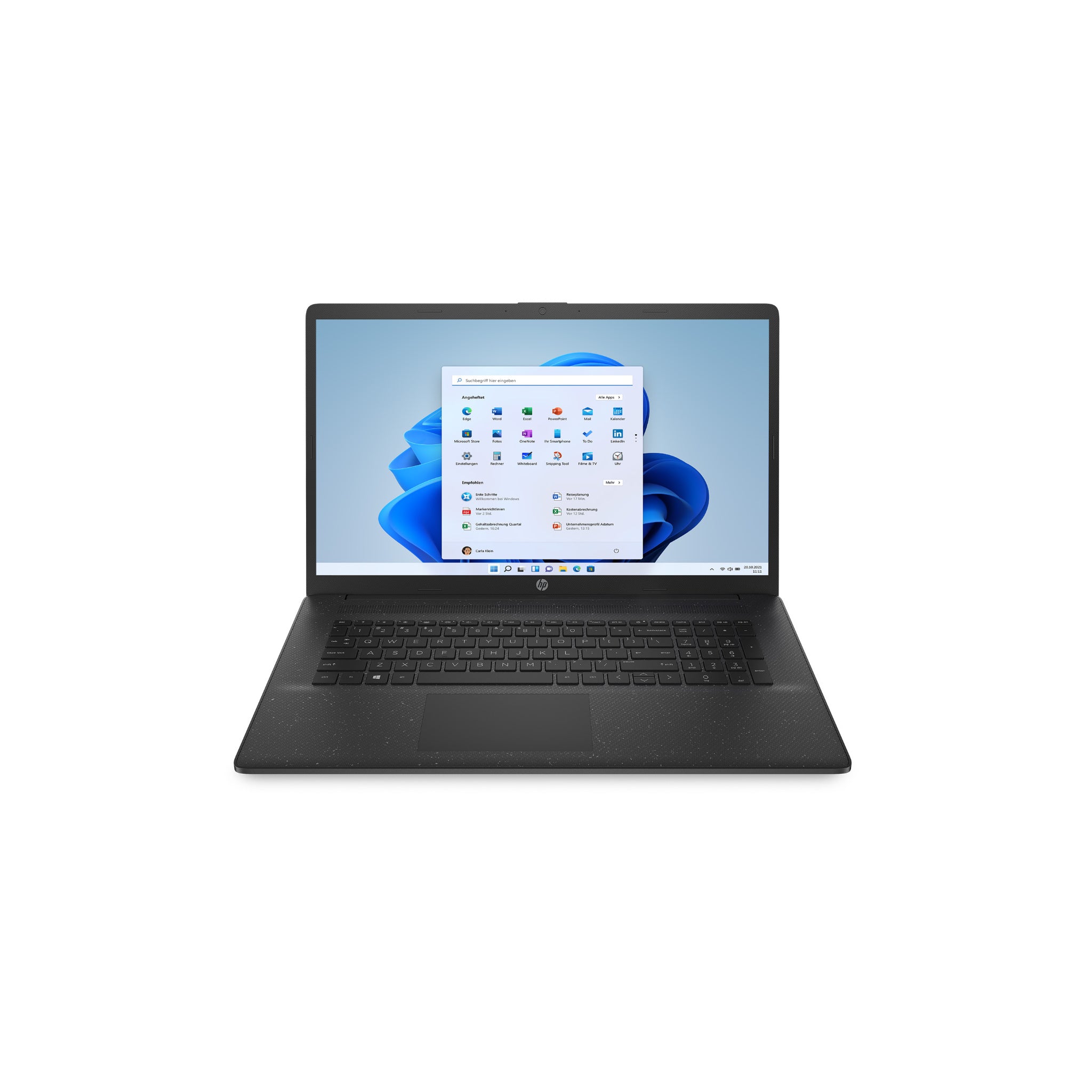 Schwarzes HP-Notebook in geöffneter Frontansicht